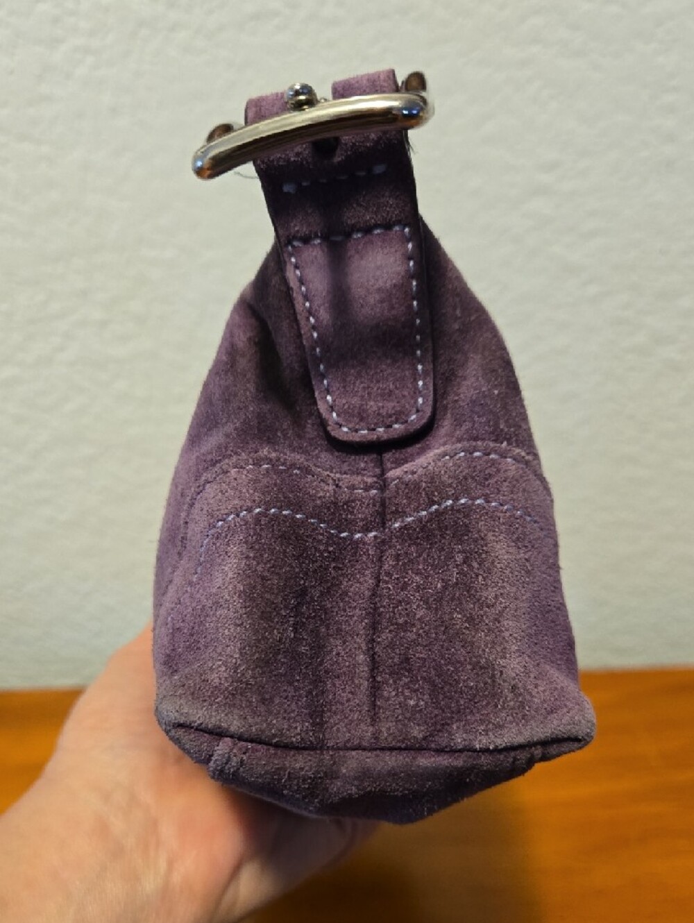 PROJECT BAG-Vntg Coach 8A73 Hampton Purple Suede Shoulder Bag EUC 10"x4.5"x3" - Picture 3 of 13